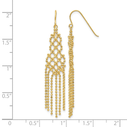 14K Fringe Beaded Chain Dangle French Hook Earrings
