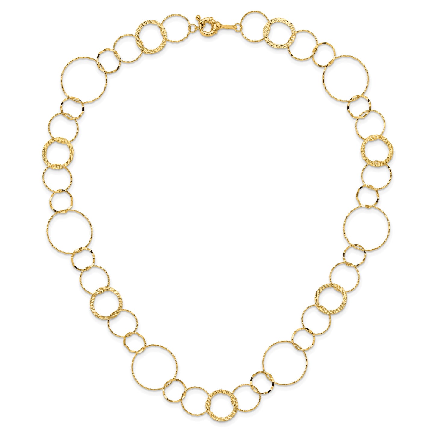 14K Polished Diamond-cut and Textured Circles 18 inch Necklace