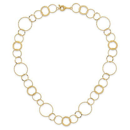 14K Polished Diamond-cut and Textured Circles 18 inch Necklace