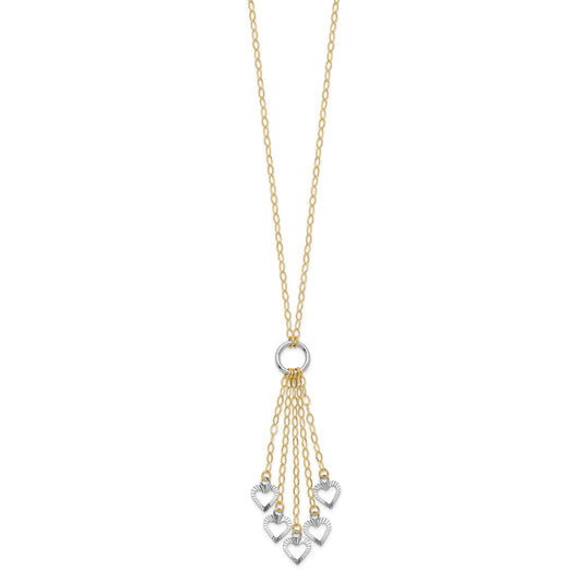 14K Two-Tone Heart Drop 16 inch Necklace Plus 2 inch Extender