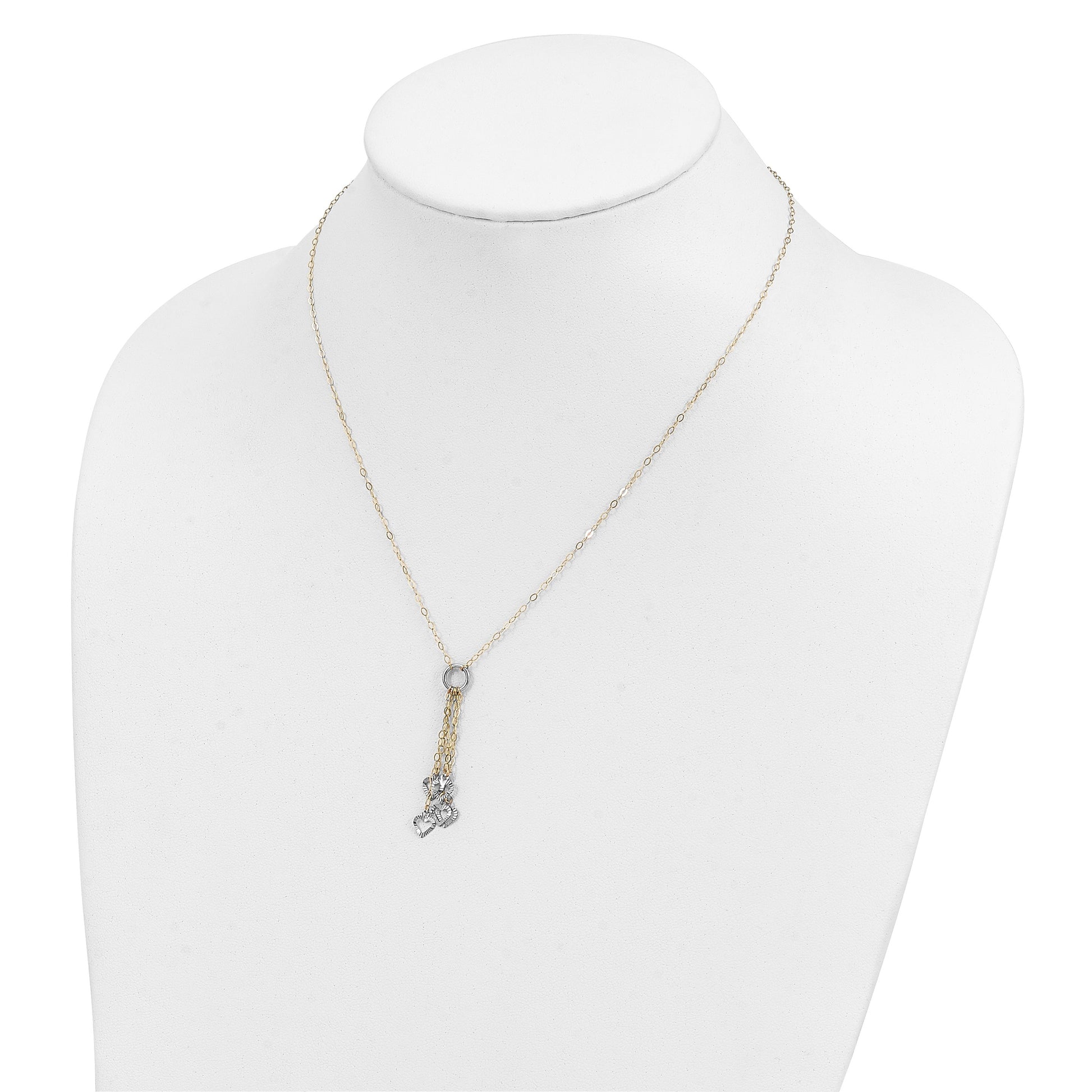 14K Two-Tone Heart Drop 16 inch Necklace Plus 2 inch Extender