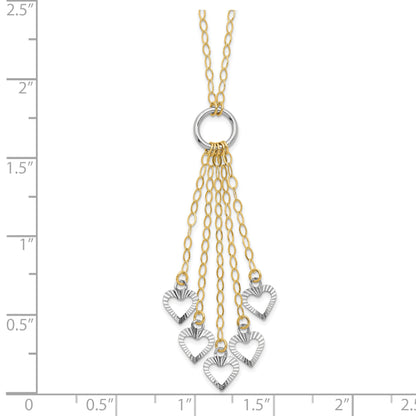 14K Two-Tone Heart Drop 16 inch Necklace Plus 2 inch Extender