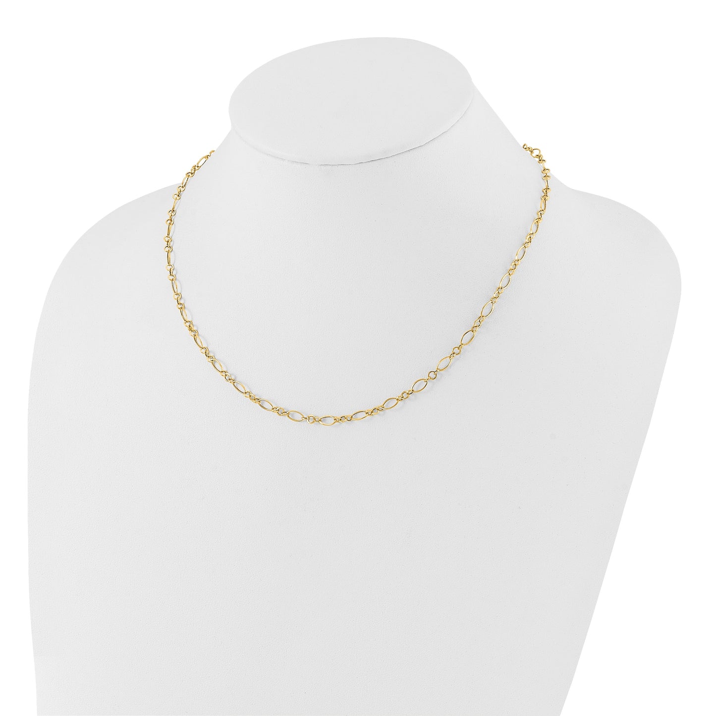 14k Polished 3mm Fancy Oval and Round Link 18 inch Necklace