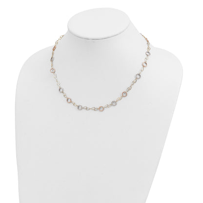 14k Tri-color Polished and Textured Round Circles and Ovals 18 inch Necklace