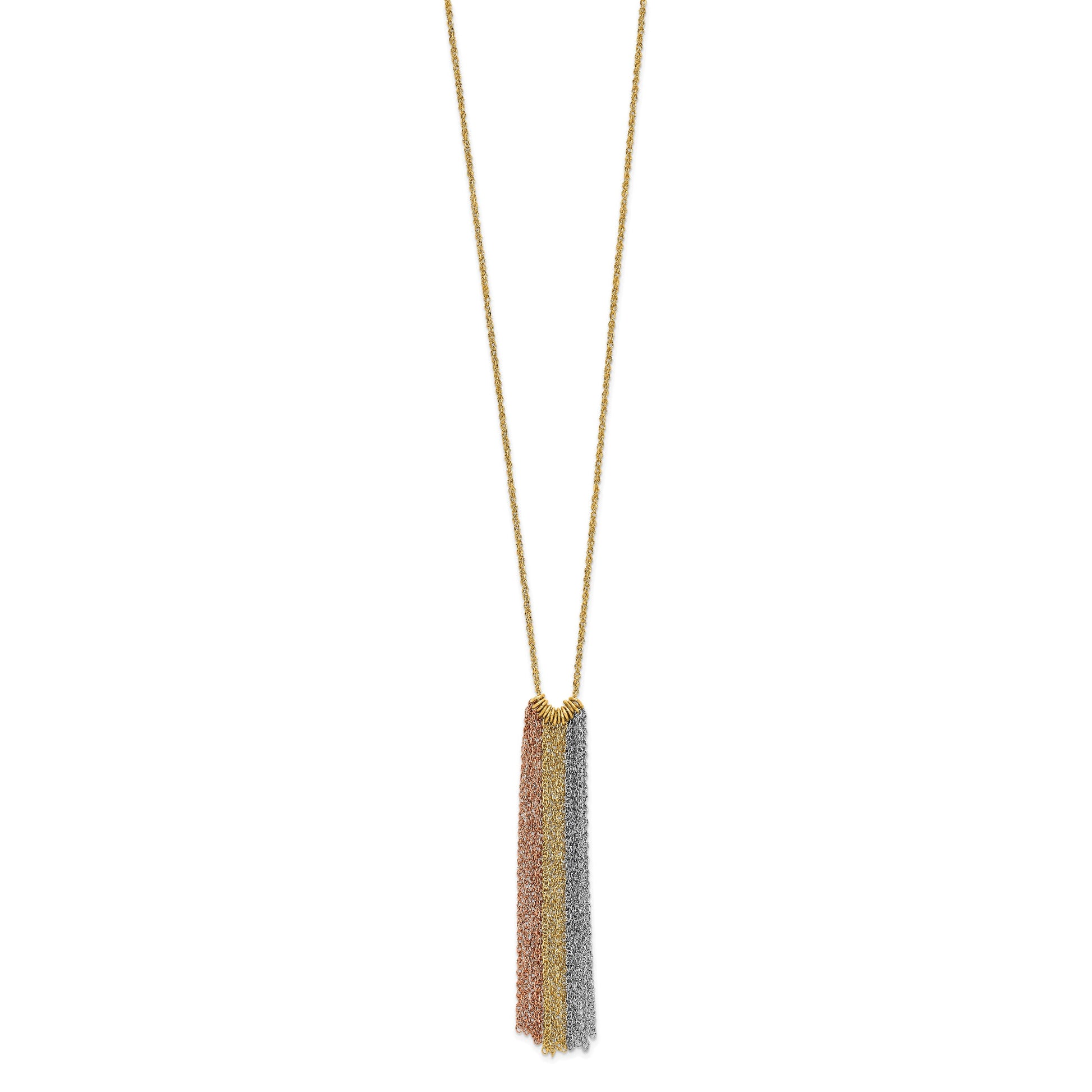 14k Tri-color Dangle Chain 16 inch Necklace Plus 2 inch Extender