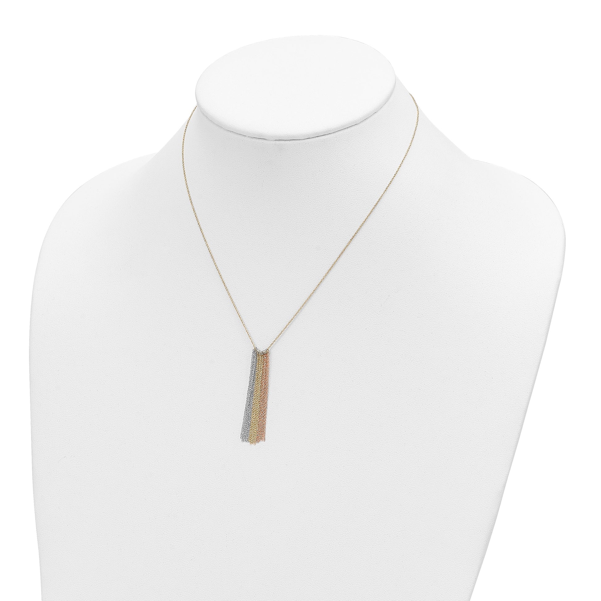 14k Tri-color Dangle Chain 16 inch Necklace Plus 2 inch Extender