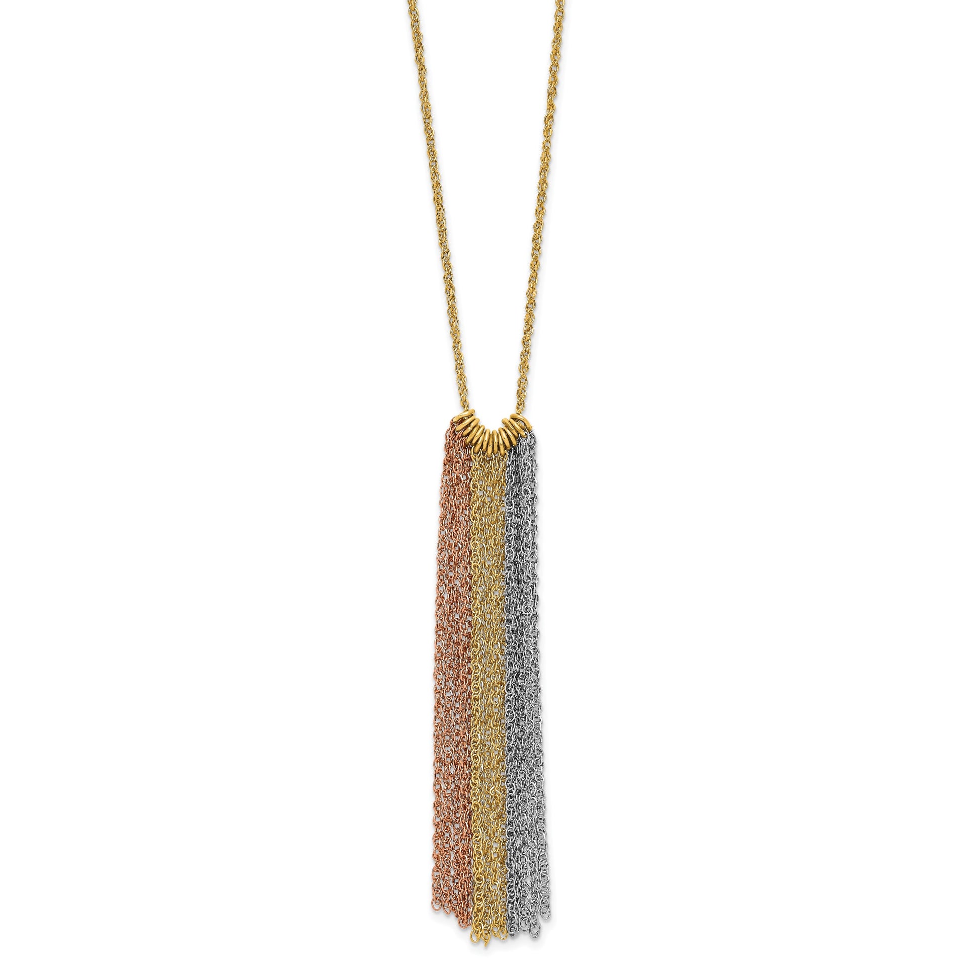 14k Tri-color Dangle Chain 16 inch Necklace Plus 2 inch Extender