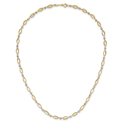 14K Two-Tone Fancy Oval Link and Mirror Bead 18 inch Necklace
