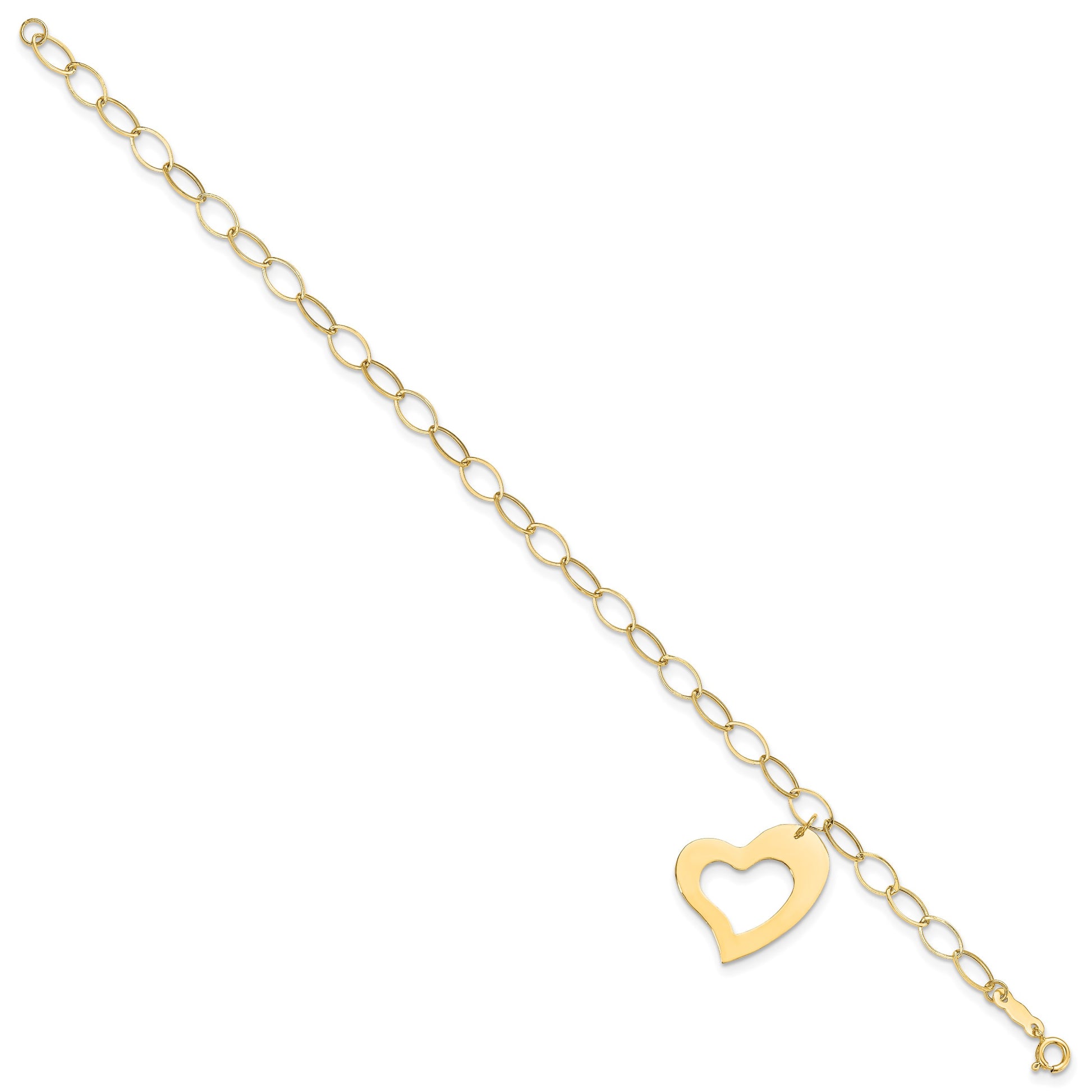 14k Polished Cut-out Dangle Heart 7.25 inch Bracelet