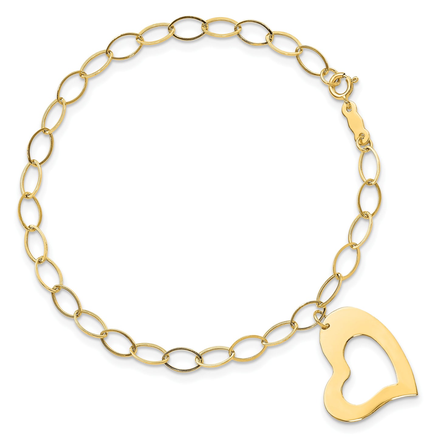 14k Polished Cut-out Dangle Heart 7.25 inch Bracelet