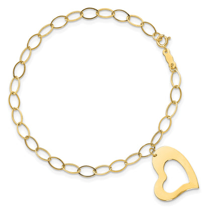 14k Polished Cut-out Dangle Heart 7.25 inch Bracelet