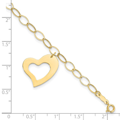 14k Polished Cut-out Dangle Heart 7.25 inch Bracelet