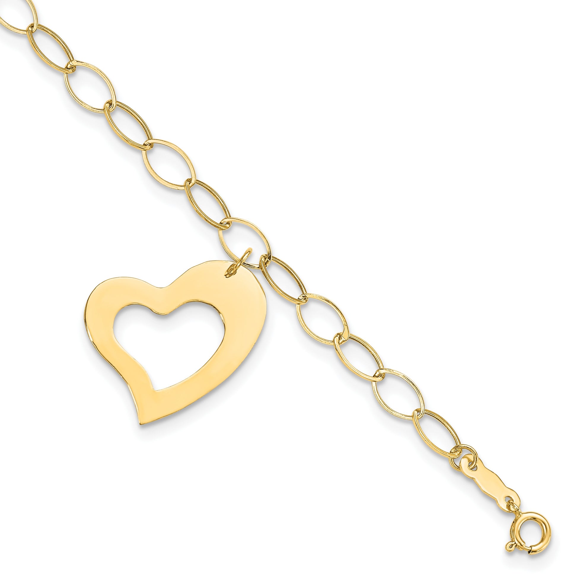 14k Polished Cut-out Dangle Heart 7.25 inch Bracelet