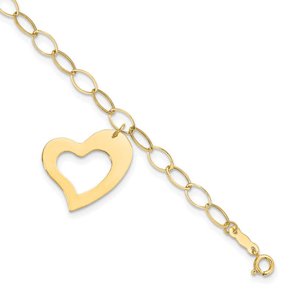 14k Polished Cut-out Dangle Heart 7.25 inch Bracelet