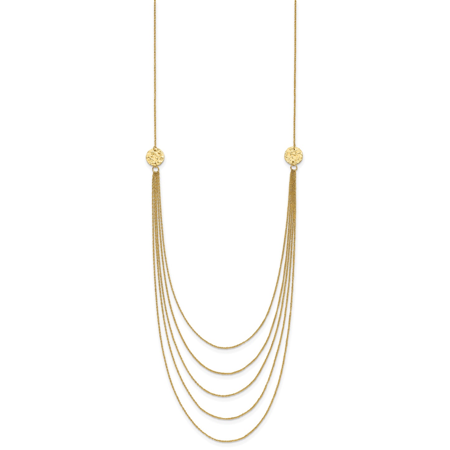 14K 5-Layer Ropa Chain Bib with Textured Side Circles 18 inch Necklace