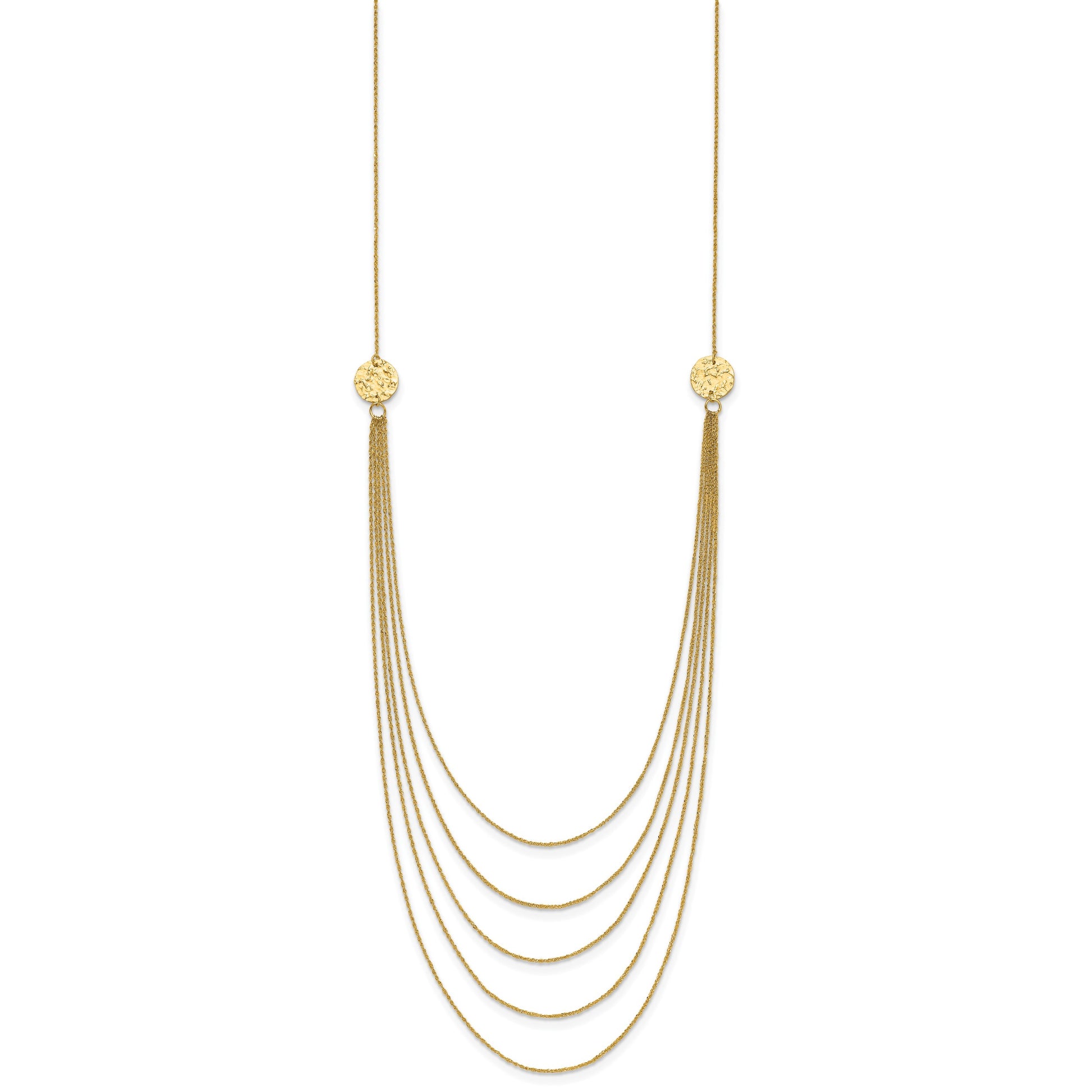 14K 5-Layer Ropa Chain Bib with Textured Side Circles 18 inch Necklace