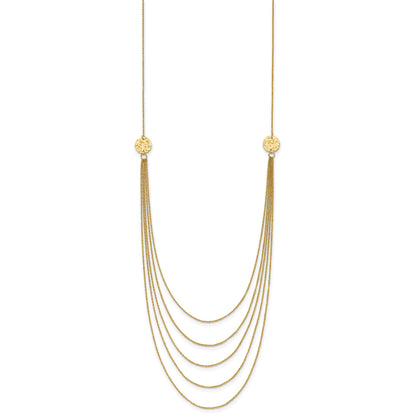 14K 5-Layer Ropa Chain Bib with Textured Side Circles 18 inch Necklace