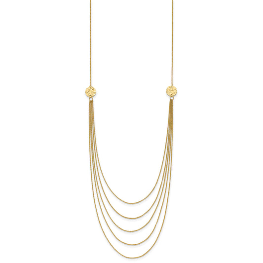 14K 5-Layer Ropa Chain Bib with Textured Side Circles 18 inch Necklace