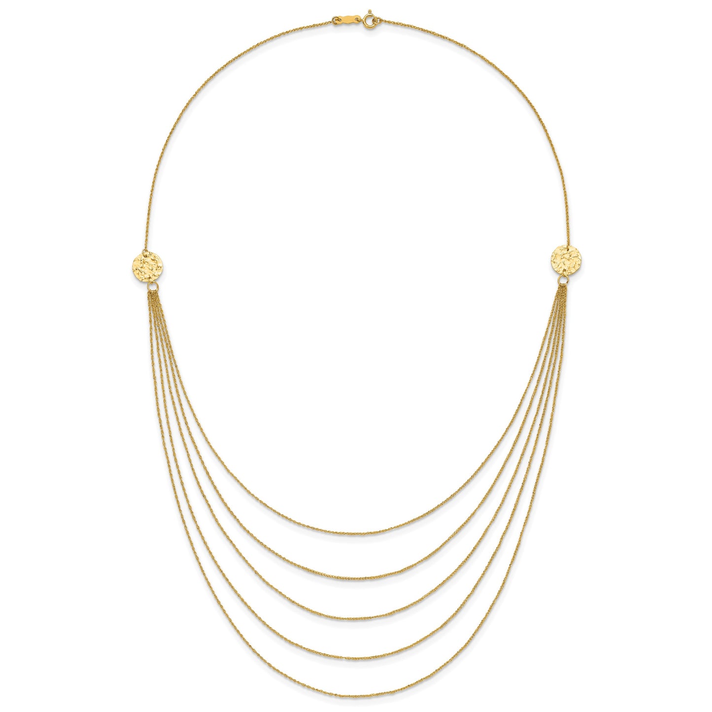 14K 5-Layer Ropa Chain Bib with Textured Side Circles 18 inch Necklace