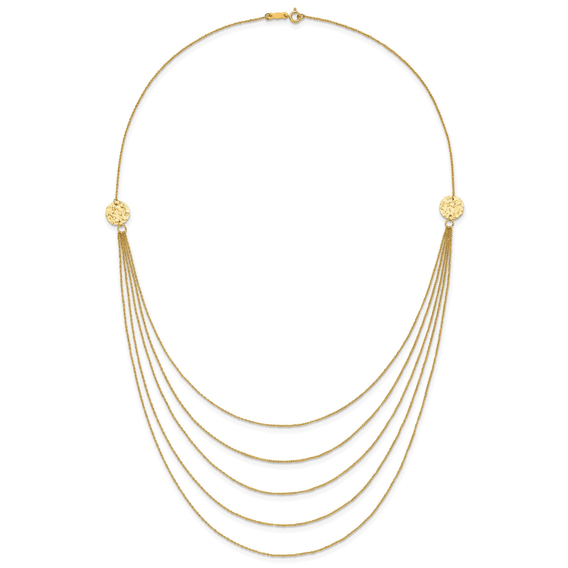 14K 5-Layer Ropa Chain Bib with Textured Side Circles 18 inch Necklace