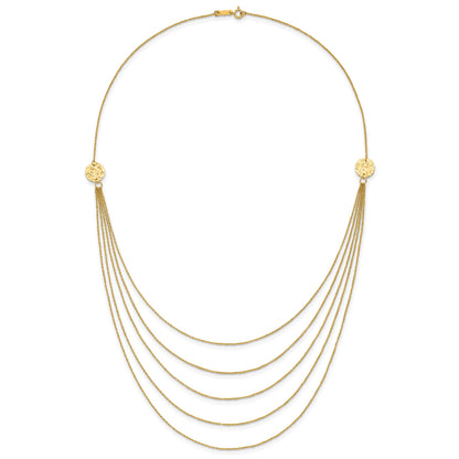 14K 5-Layer Ropa Chain Bib with Textured Side Circles 18 inch Necklace