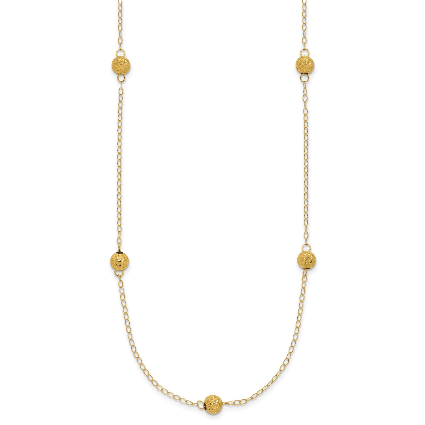 14k Polished Textured Beads 7-Station 18 inch Necklace