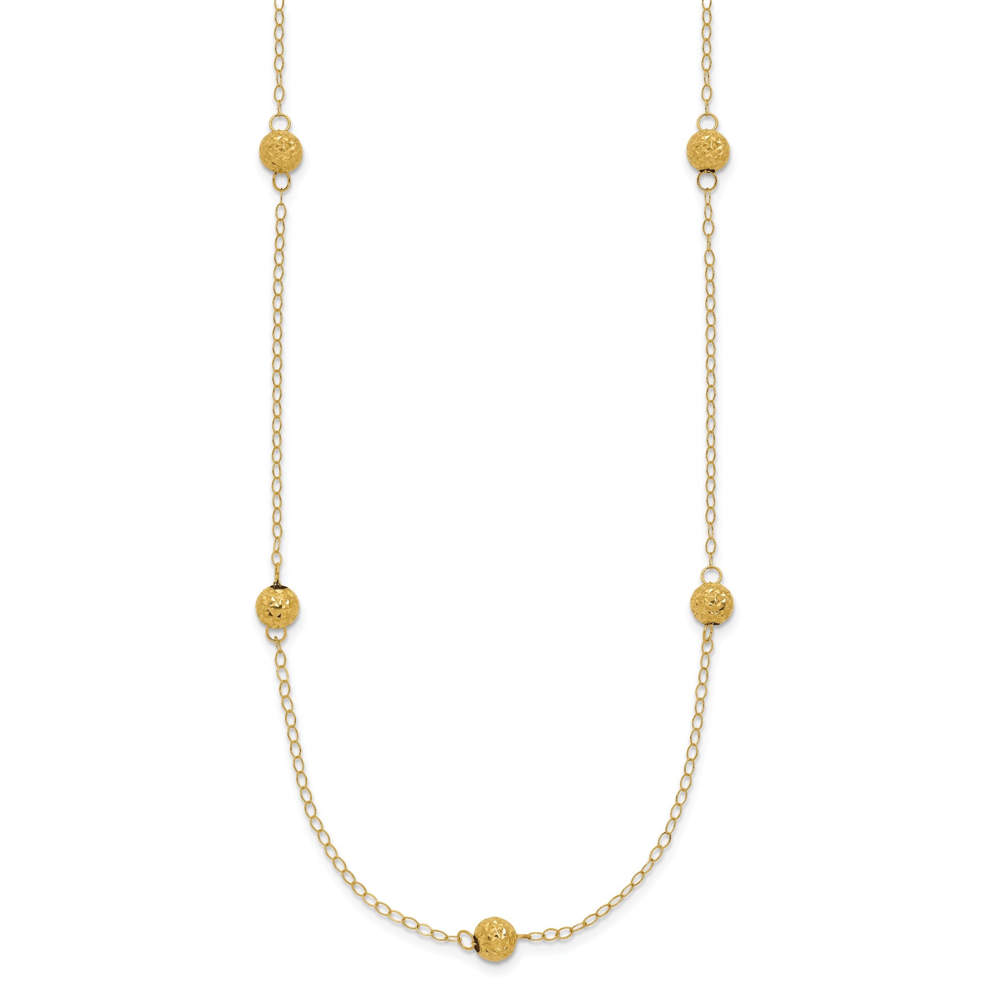14k Polished Textured Beads 7-Station 18 inch Necklace