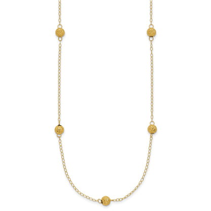 14k Polished Textured Beads 7-Station 18 inch Necklace