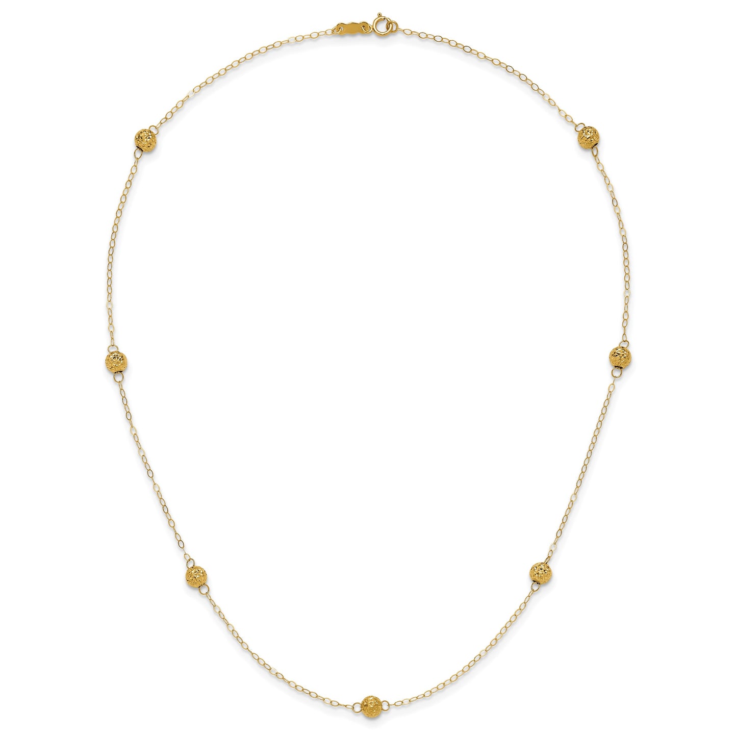 14k Polished Textured Beads 7-Station 18 inch Necklace