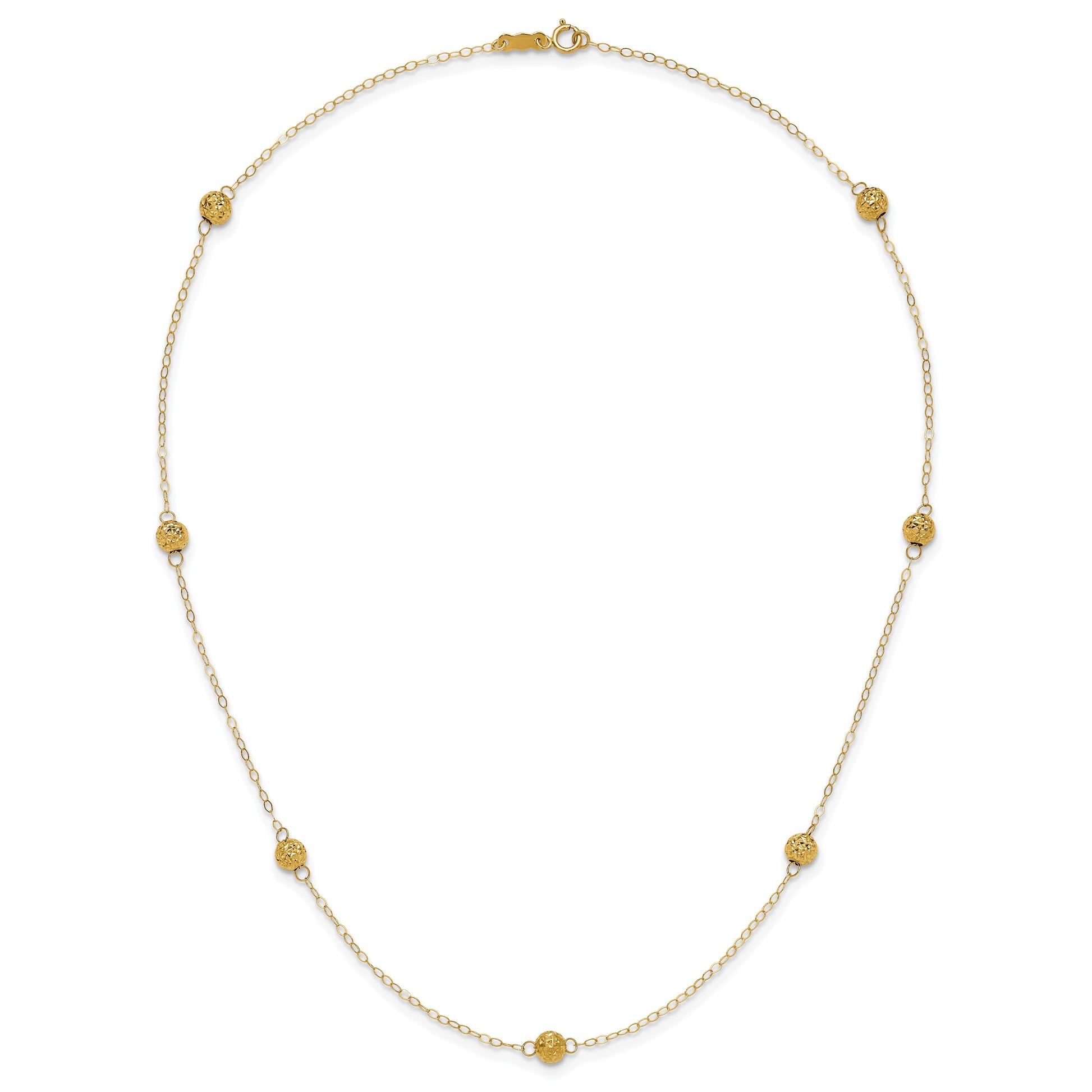 14k Polished Textured Beads 7-Station 18 inch Necklace
