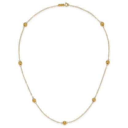 14k Polished Textured Beads 7-Station 18 inch Necklace