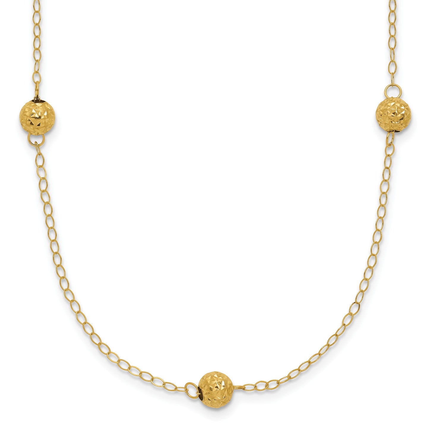 14k Polished Textured Beads 7-Station 18 inch Necklace