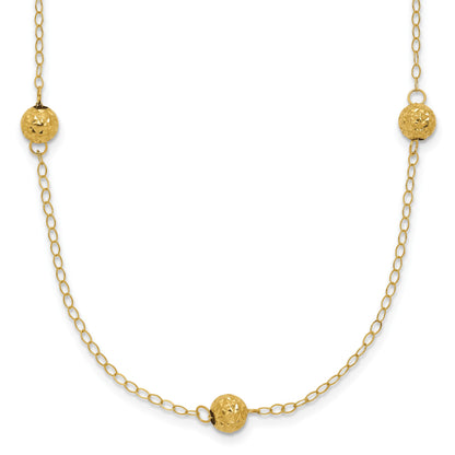 14k Polished Textured Beads 7-Station 18 inch Necklace
