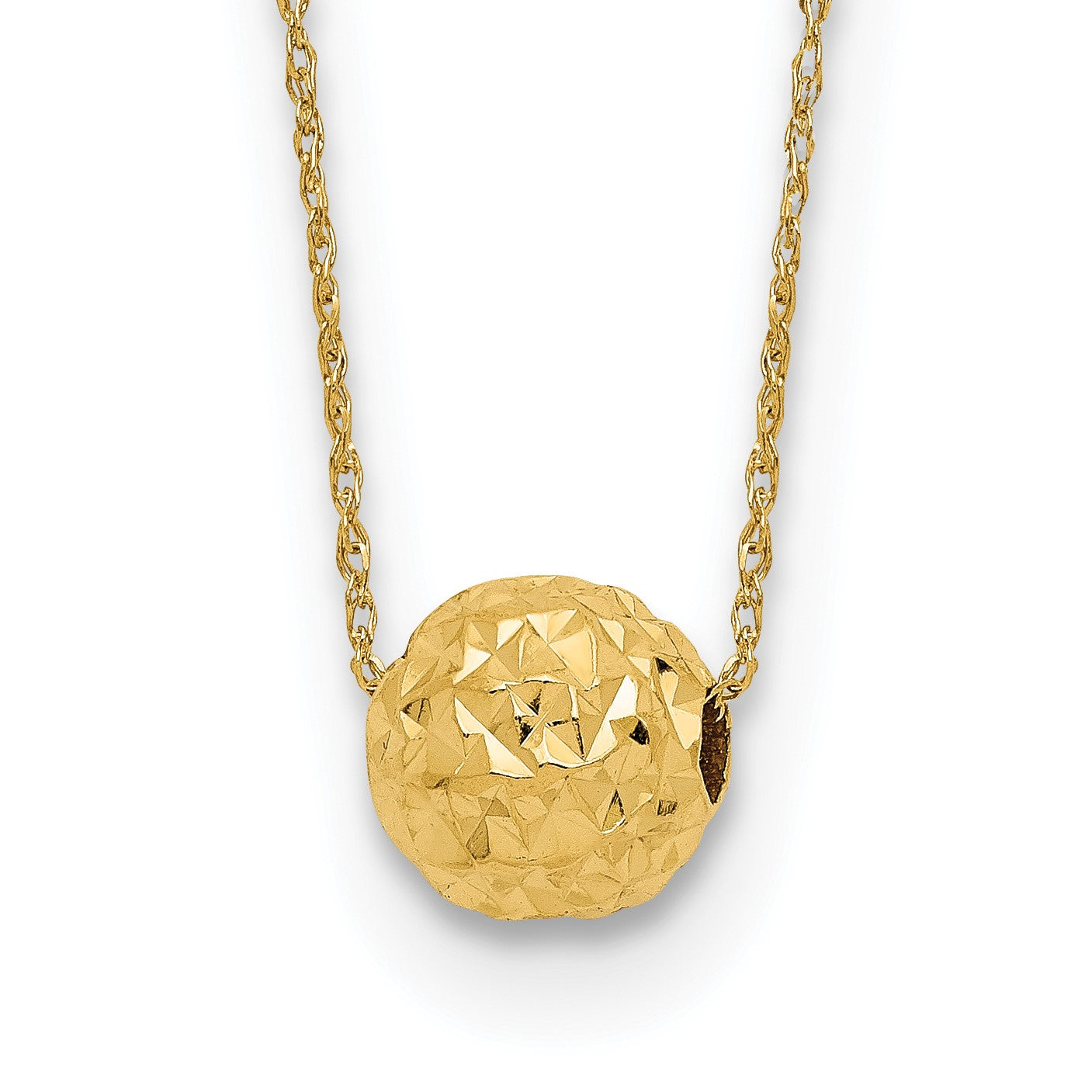 14k Polished Textured 6mm Bead 18 inch Necklace