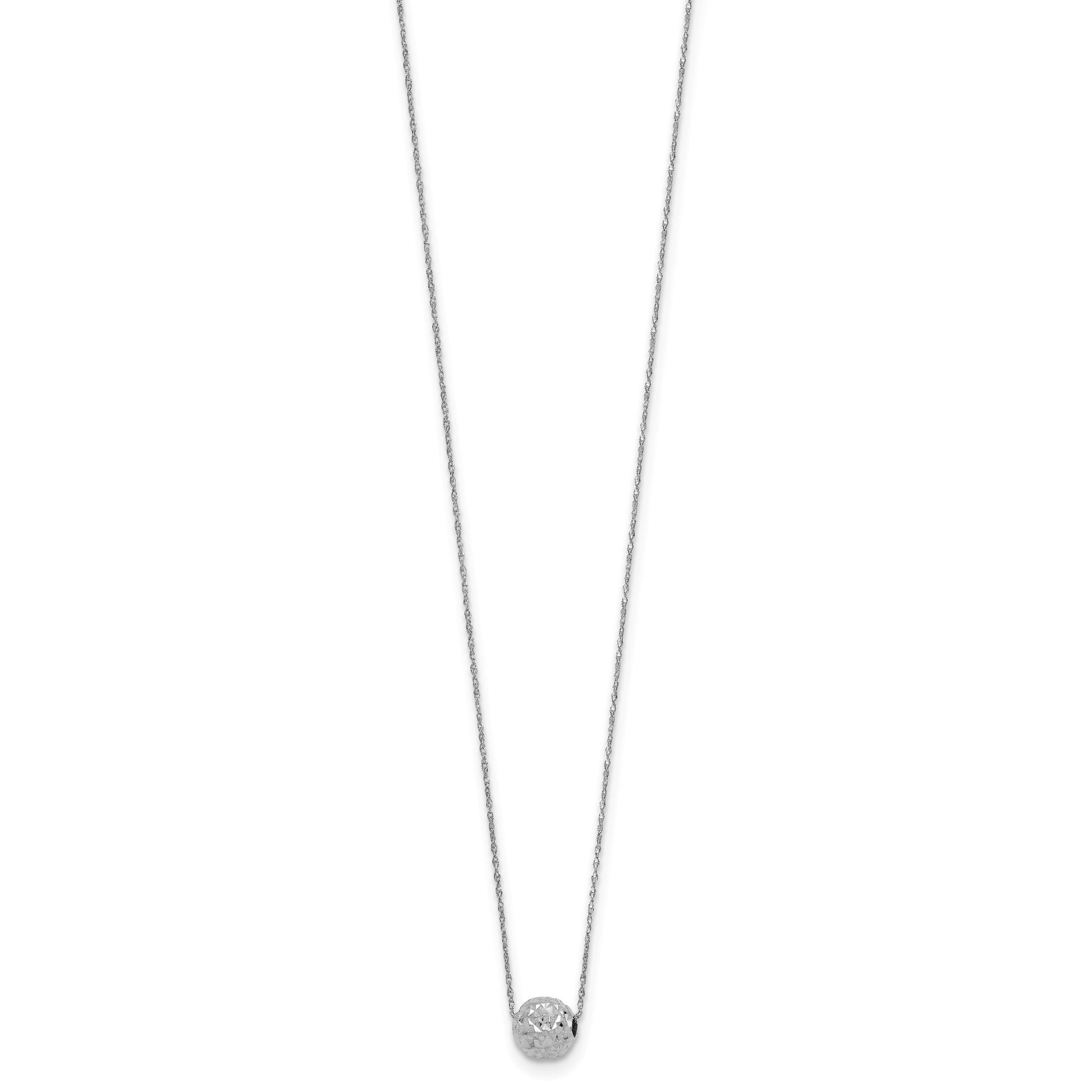 14k White Gold Polished Textured 6mm Bead 18 inch Necklace