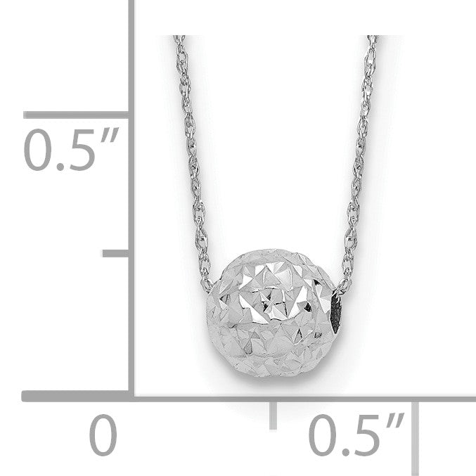 14k White Gold Polished Textured 6mm Bead 18 inch Necklace