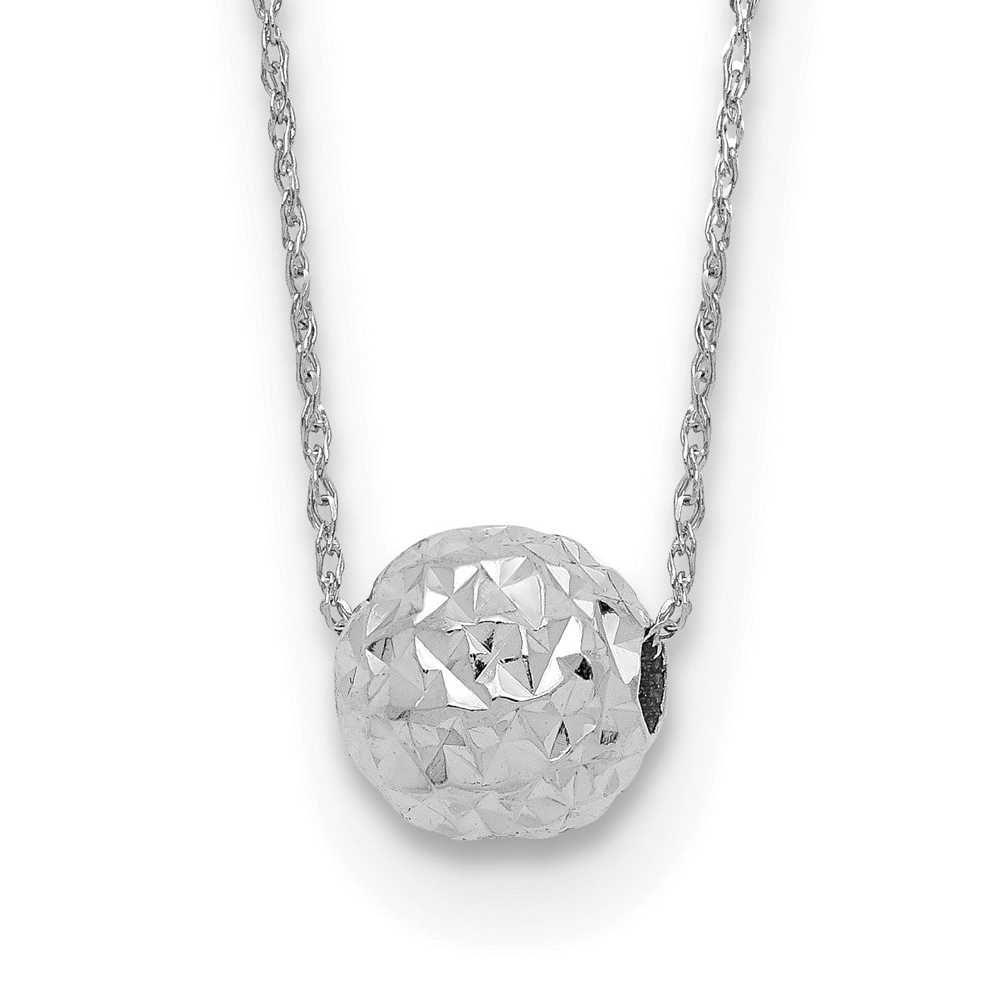 14k White Gold Polished Textured 6mm Bead 18 inch Necklace