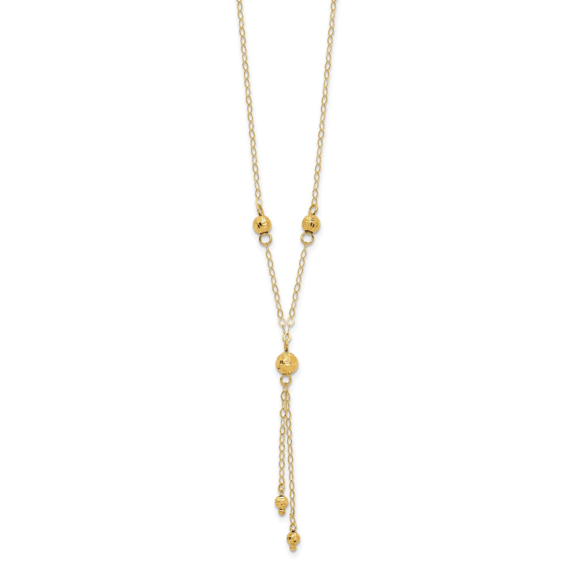 14k Diamond-cut Bead 16 inch Lariat Necklace Plus 2 inch Extension