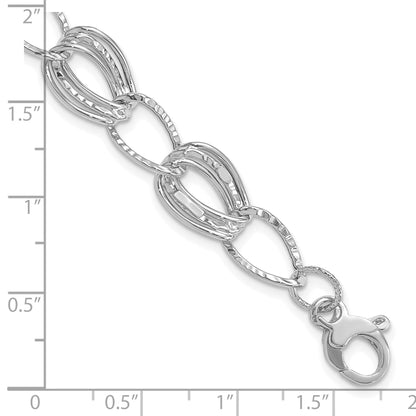 14k White Gold Polished and Textured 11mm Hollow 7.5 inch Bracelet Plus 1 inch Extender