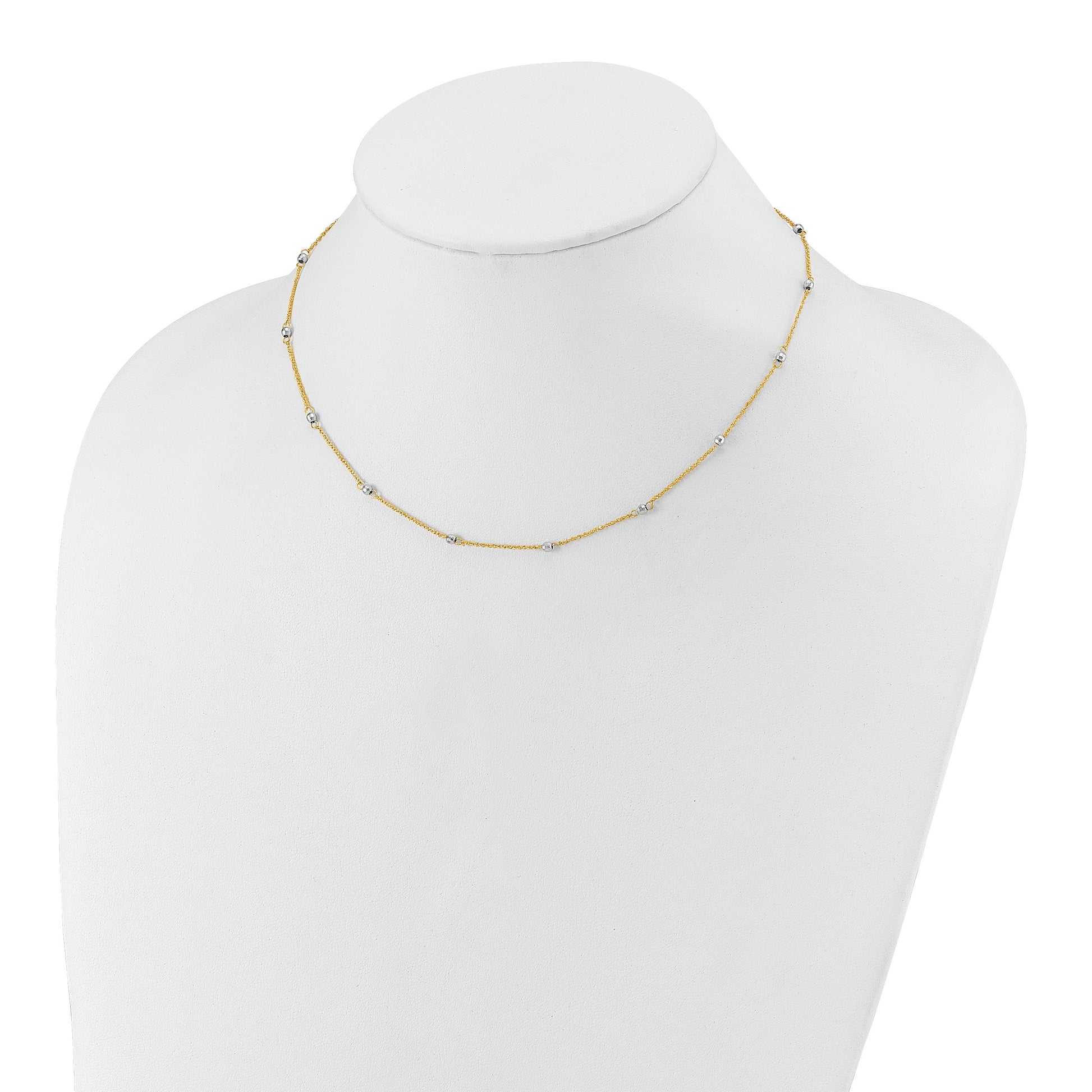 14K Two-tone Ropa Chain and Mirror Beads 16 inch Station Necklace Plus 2 inch Extender