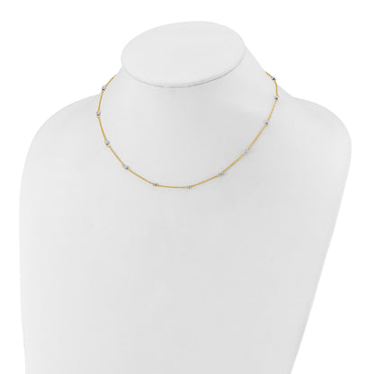 14K Two-tone Ropa Chain and Mirror Beads 16 inch Station Necklace Plus 2 inch Extender
