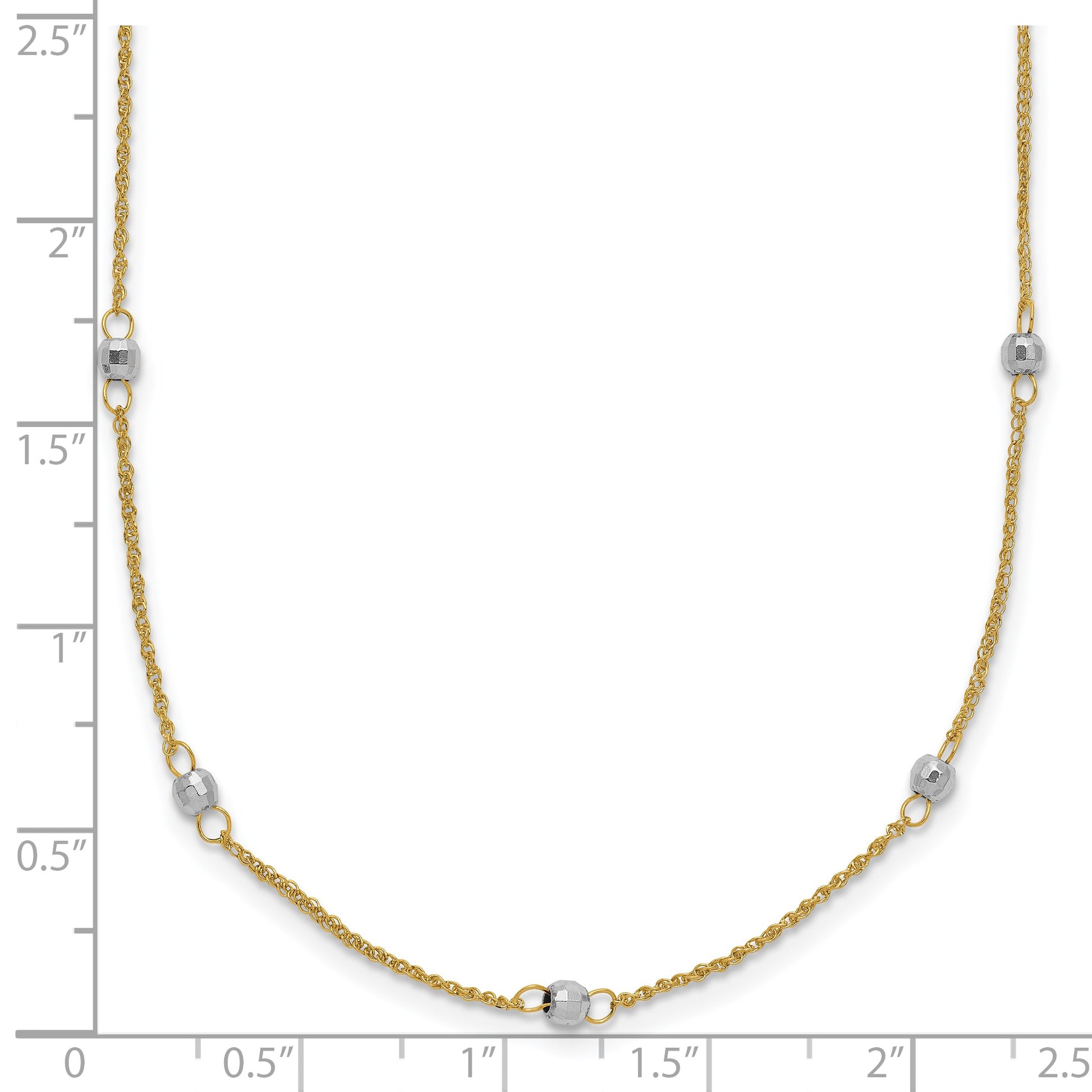 14K Two-tone Ropa Chain and Mirror Beads 16 inch Station Necklace Plus 2 inch Extender