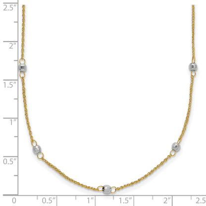 14K Two-tone Ropa Chain and Mirror Beads 16 inch Station Necklace Plus 2 inch Extender