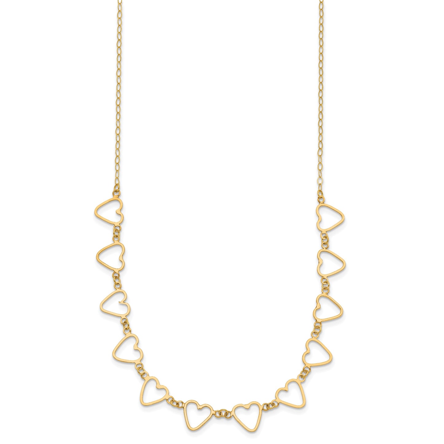 14K Open Flat Hearts 18 inch Necklace Plus 2 inch Extender