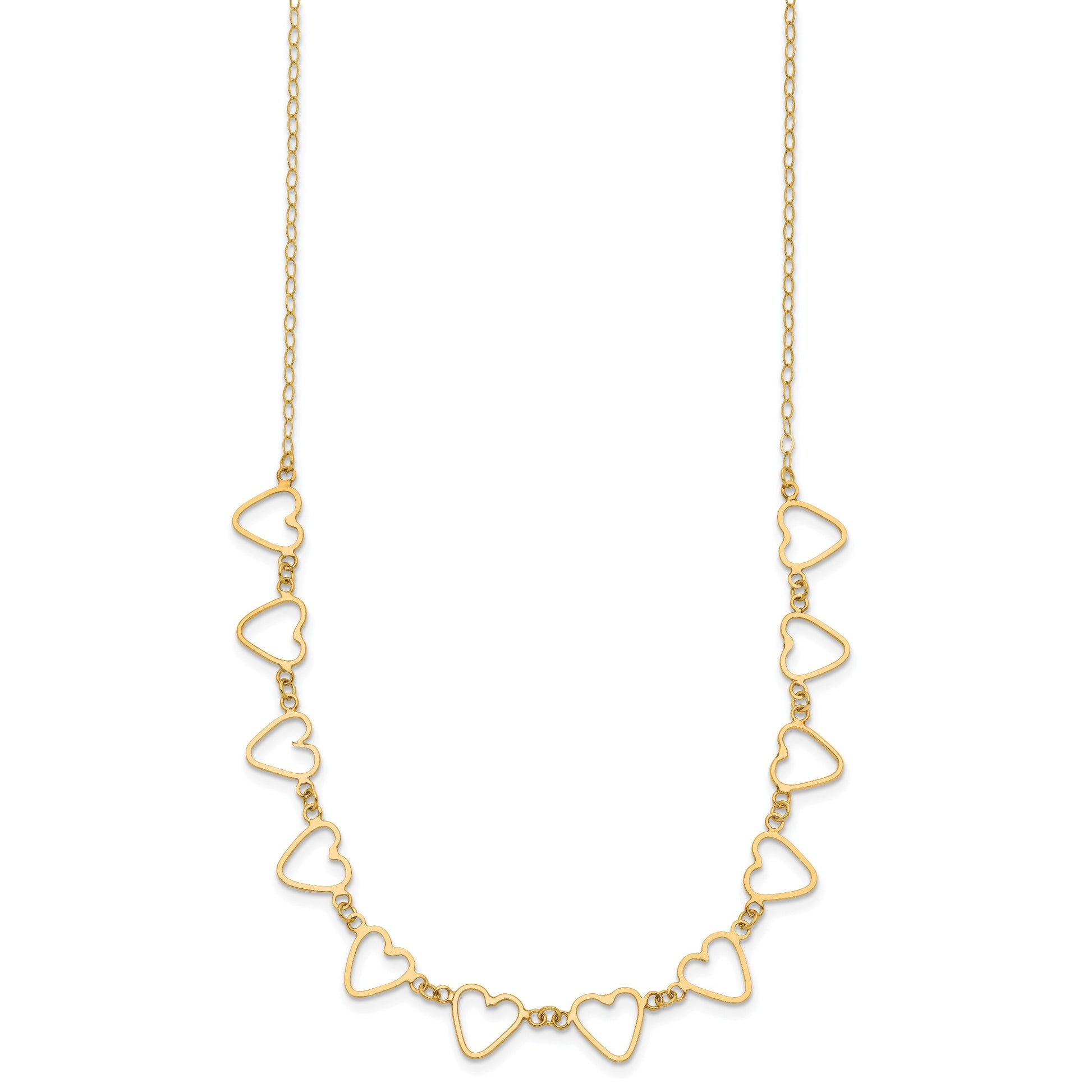 14K Open Flat Hearts 18 inch Necklace Plus 2 inch Extender