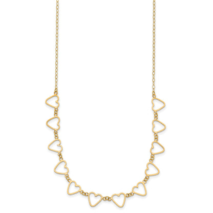 14K Open Flat Hearts 18 inch Necklace Plus 2 inch Extender