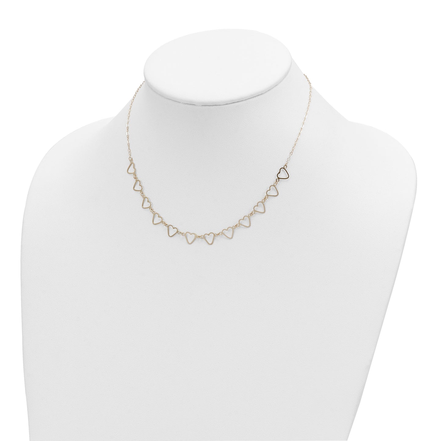 14K Open Flat Hearts 16 inch Necklace Plus 2 inch Extender