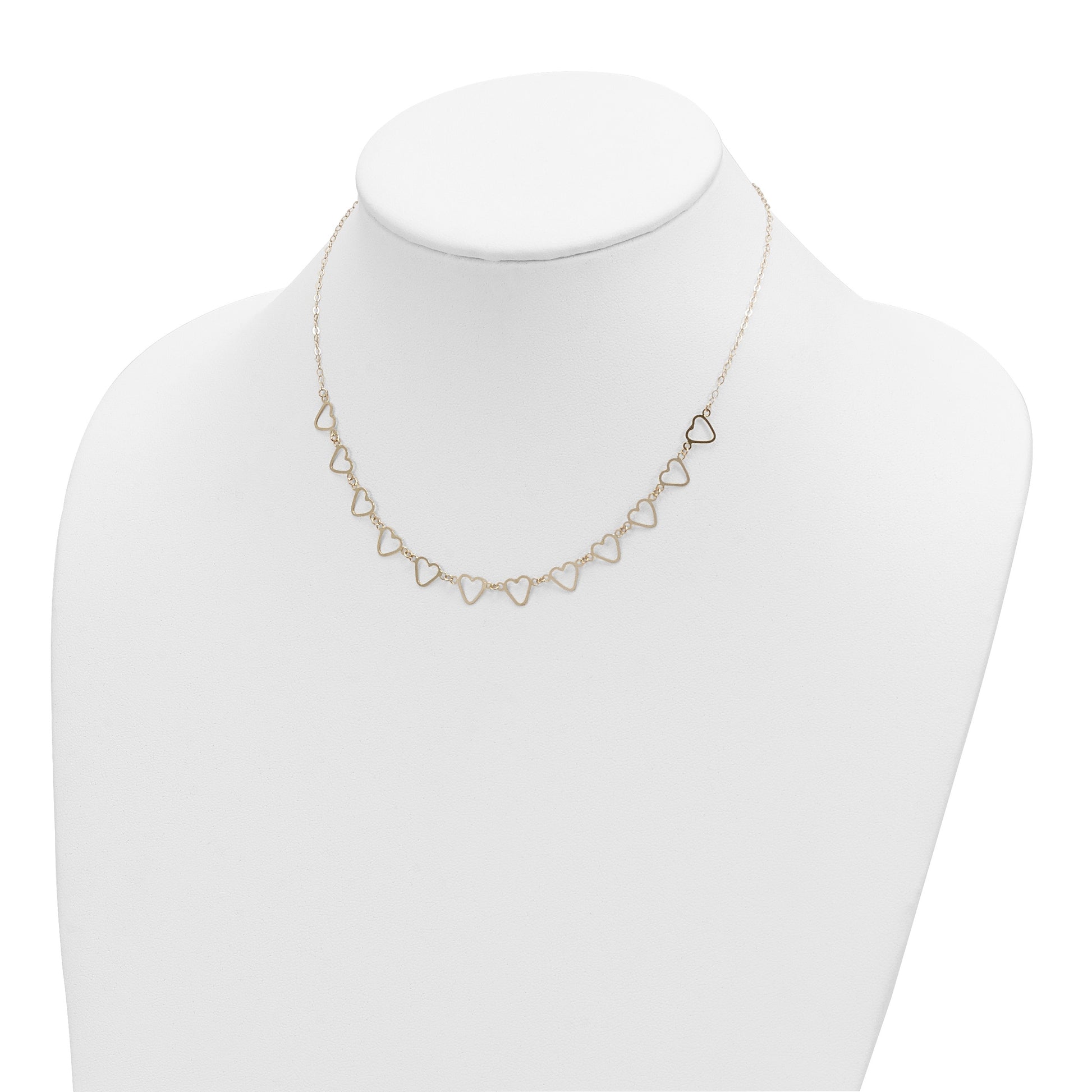 14K Open Flat Hearts 16 inch Necklace Plus 2 inch Extender