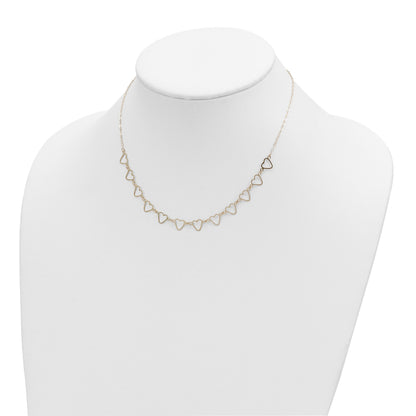 14K Open Flat Hearts 16 inch Necklace Plus 2 inch Extender