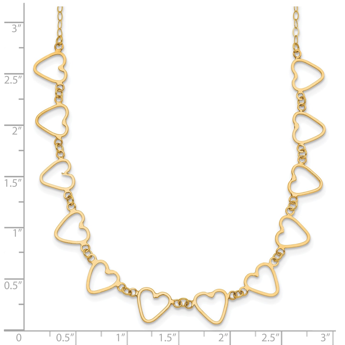 14K Open Flat Hearts 18 inch Necklace Plus 2 inch Extender